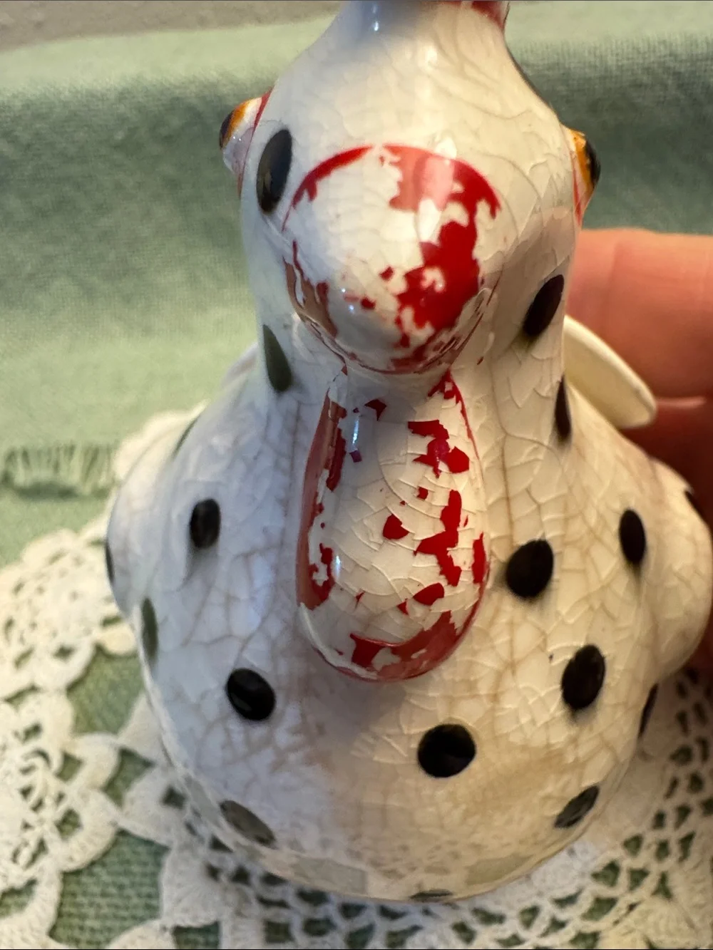 Rustic Lefton Matching Polka Dot Rooster/Chicken Sugar Bowl and Creamer